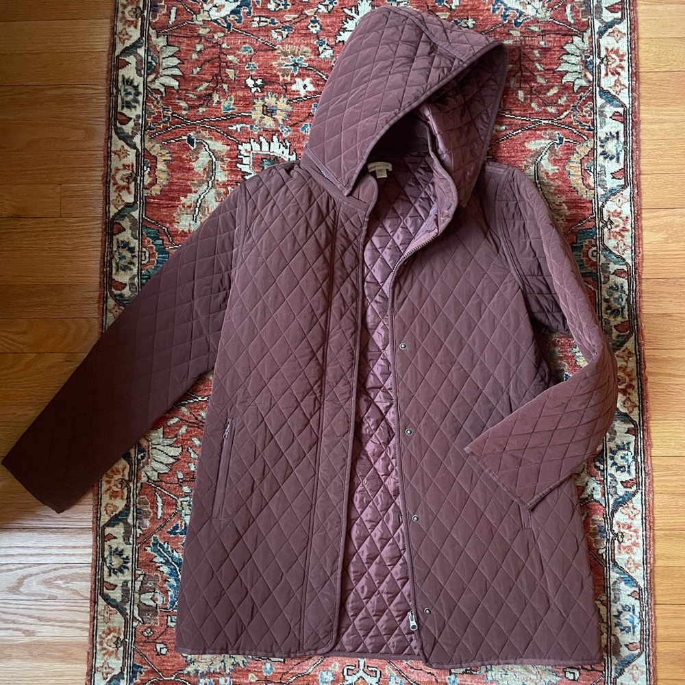 Garnet Hill Quilted Burgundy Hooded Coat
